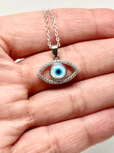 Load image into Gallery viewer, 925 Sterling Silver Bezel White Mother of Pearl Evil Eye Necklace