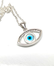 Load image into Gallery viewer, 925 Sterling Silver Bezel White Mother of Pearl Evil Eye Necklace