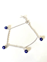 Load image into Gallery viewer, 925 Sterling Silver Blue Enamel Dangling Evil Eye Bracelet