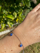 Load image into Gallery viewer, 925 Sterling Silver Blue Enamel Dangling Evil Eye Bracelet
