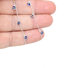 Load image into Gallery viewer, 925 Sterling Silver Anklet with Dangling Blue Evil Eyes