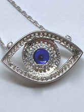 Load image into Gallery viewer, 925 Sterling Silver Marquee Shaped Micro Pave Mati Evil Eye Necklace
