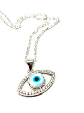 Load image into Gallery viewer, 925 Sterling Silver Bezel White Mother of Pearl Evil Eye Necklace