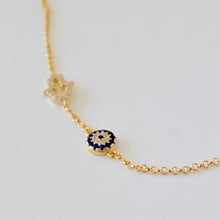 Load image into Gallery viewer, 18K Gold Plated Micro Pave Round Evil Eye & Hamsa/Hand of Fatima Bracelet