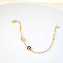 Load image into Gallery viewer, 18K Gold Plated Micro Pave Round Evil Eye & Hamsa/Hand of Fatima Bracelet