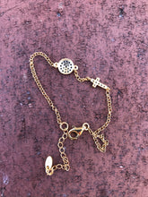 Load image into Gallery viewer, 18K Gold Plated Micro Pave Round Evil Eye & Cross Bracelet