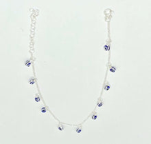Load image into Gallery viewer, 925 Sterling Silver Anklet with Dangling Blue Evil Eyes
