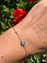 Load image into Gallery viewer, 18K Gold Plated Micro Pave Round Evil Eye & Cross Bracelet