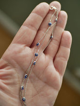 Load image into Gallery viewer, 925 Sterling Silver Tri Link Bracelet with Dual Sided Blue Murano Glass Evil Eyes