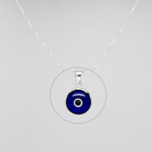 Load image into Gallery viewer, 925 Sterling Silver Round Bezel Set Traditional (Light or Dark Blue) Evil Eye Necklace