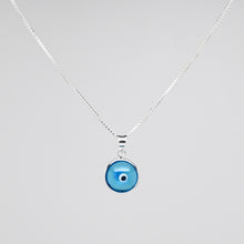 Load image into Gallery viewer, 925 Sterling Silver Round Bezel Set Traditional (Light or Dark Blue) Evil Eye Necklace