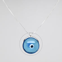 Load image into Gallery viewer, 925 Sterling Silver Round Bezel Set Traditional (Light or Dark Blue) Evil Eye Necklace
