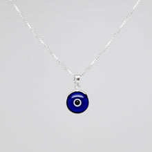 Load image into Gallery viewer, 925 Sterling Silver Round Bezel Set Traditional (Light or Dark Blue) Evil Eye Necklace