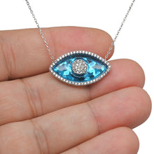 Load image into Gallery viewer, 925 Sterling Silver Modern Marquee Bezel Set with Pave Stimulant Diamonds Evil Eye Necklace