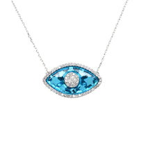 Load image into Gallery viewer, 925 Sterling Silver Modern Marquee Bezel Set with Pave Stimulant Diamonds Evil Eye Necklace