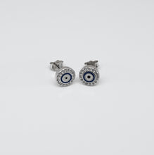 Load image into Gallery viewer, 925 Sterling Silver Round Enamel & CZ Evil Eye Stud Earrings