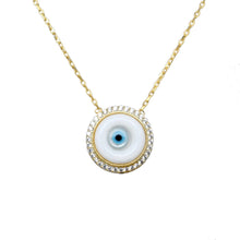 Load image into Gallery viewer, 925 Sterling Silver or 18K Gold Plated  Framed Round Mother of Pearl Evil Eye