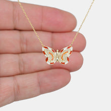 Load image into Gallery viewer, 18K Gold Plated Red Enamel Butterfly Necklace