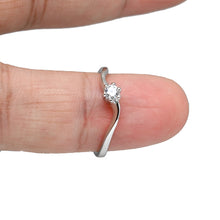 Load image into Gallery viewer, 925 Sterling Silver Diamond Stimulant 4mm Round Single Stone Solitaire Set in Curved Band Ringing