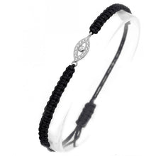 Load image into Gallery viewer, 925 Sterling Silver Almond Shape Evil Eye with Adjustable Black Macrame