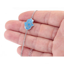Load image into Gallery viewer, 925 Sterling Silver Double Stranded Blue Lace Hamsa Bracelet