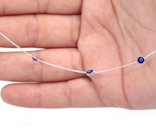 Load image into Gallery viewer, 925 Sterling Silver Anklet with Blue Evil Eyes
