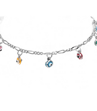 Load image into Gallery viewer, 925 Sterling Silver Anklet with Dangling Colorful Evil Eyes