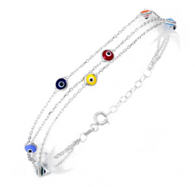 Load image into Gallery viewer, 925 Sterling Silver Tri Link Bracelet with Dual Sided Multi Colored Murano Glass