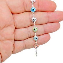 Load image into Gallery viewer, 925 Sterling Silver Dual Sided Filigree with Multicolored Murano Glass Evil Eye Bracelet