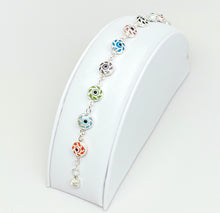 Load image into Gallery viewer, 925 Sterling Silver Dual Sided Filigree with Multicolored Murano Glass Evil Eye Bracelet