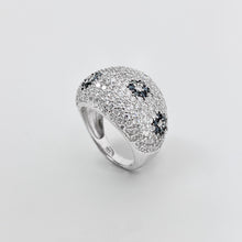 Load image into Gallery viewer, 925 Sterling Silver Micro Pave Dome Ring with Black Flowers
