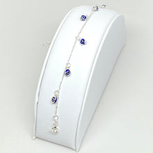 Load image into Gallery viewer, 925 Sterling Silver Anklet with Dangling Blue Evil Eyes