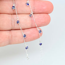 Load image into Gallery viewer, 925 Sterling Silver Anklet with Dangling Blue Evil Eyes