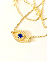 Load image into Gallery viewer, 18K Gold Plated Almond Shaped Prong Set Evil Eye Necklace
