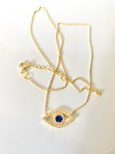Load image into Gallery viewer, 18K Gold Plated Almond Shaped Prong Set Evil Eye Necklace