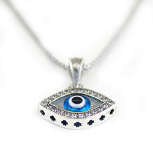 Load image into Gallery viewer, 925 Sterling Silver Greek Mati Almond Shaped Evil Eye Necklace