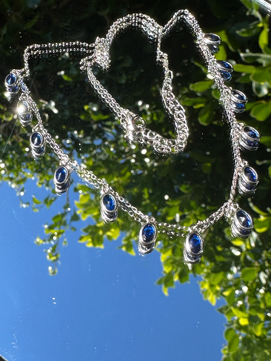 925 Sterling Silver Dangling Sapphires Necklace