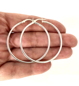 925 Sterling Silver 45mm Round Hoop Earrings