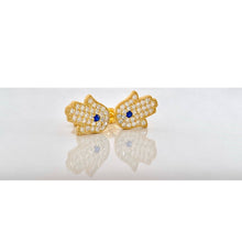 Load image into Gallery viewer, 18K Gold Plated Hamsa / Hand of Fatima Earrings with Blue Accent
