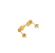 Load image into Gallery viewer, 18K Gold Plated Hamsa / Hand of Fatima Earrings with Blue Accent
