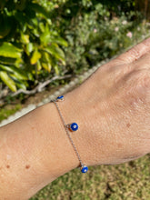 Load image into Gallery viewer, 925 Sterling Silver Blue Enamel Dangling Evil Eye Bracelet
