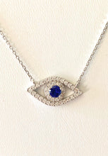 Load image into Gallery viewer, 925 Sterling Silver Almond Shaped Prong Set Evil Eye Necklace
