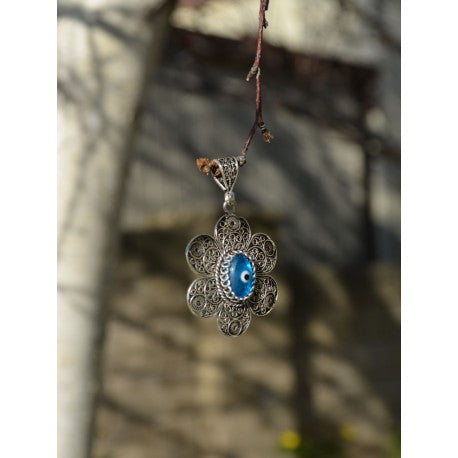 925 Sterling Silver Hand Made Filigree Evil Eye Necklace-0