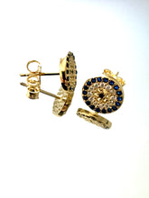 Load image into Gallery viewer, Gold Plated Large Round Evil Eye Earrings
