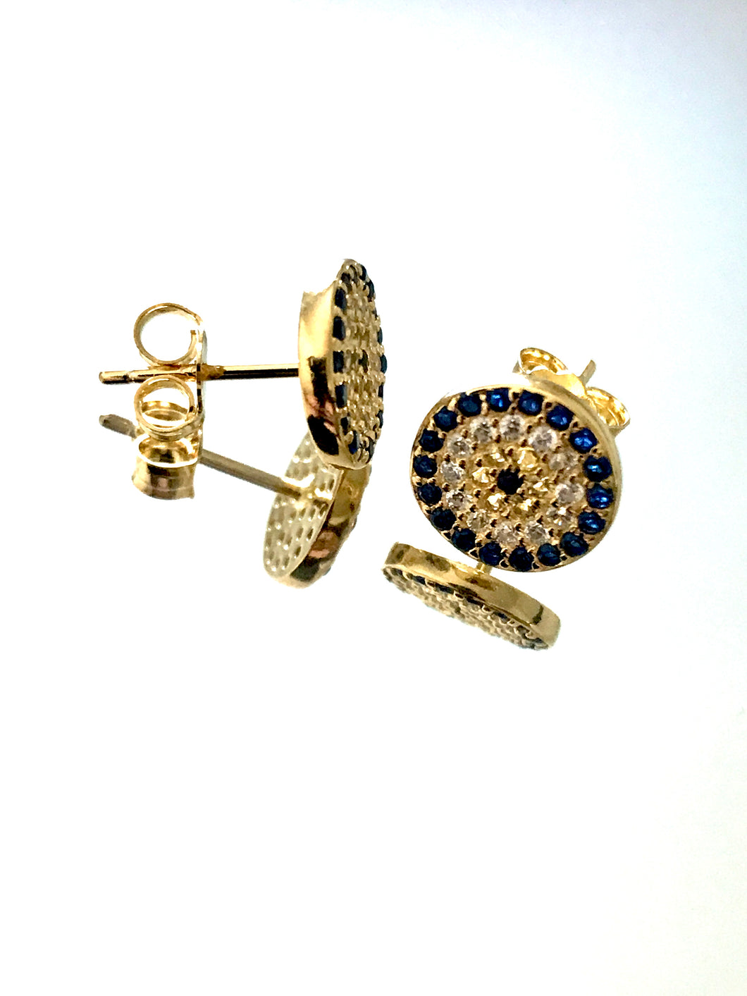Gold Plated Large Round Evil Eye Earrings