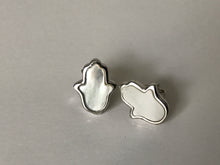 Load image into Gallery viewer, 925 Sterling Silver Hamsa/Hand of Fatima Mother of Pearl Earrings

