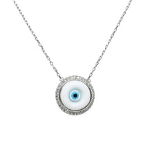 Load image into Gallery viewer, 925 Sterling Silver or 18K Gold Plated  Framed Round Mother of Pearl Evil Eye
