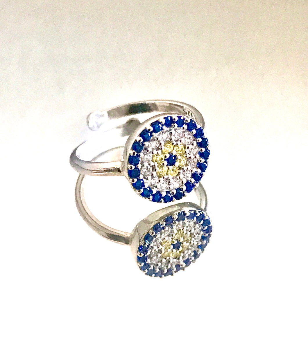 925 Sterling Silver Large Round Evil Eye Ring-OSFA