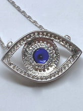 Load image into Gallery viewer, 925 Sterling Silver Marquee Shaped Micro Pave Mati Evil Eye Necklace

