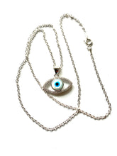 Load image into Gallery viewer, 925 Sterling Silver Bezel White Mother of Pearl Evil Eye Necklace
